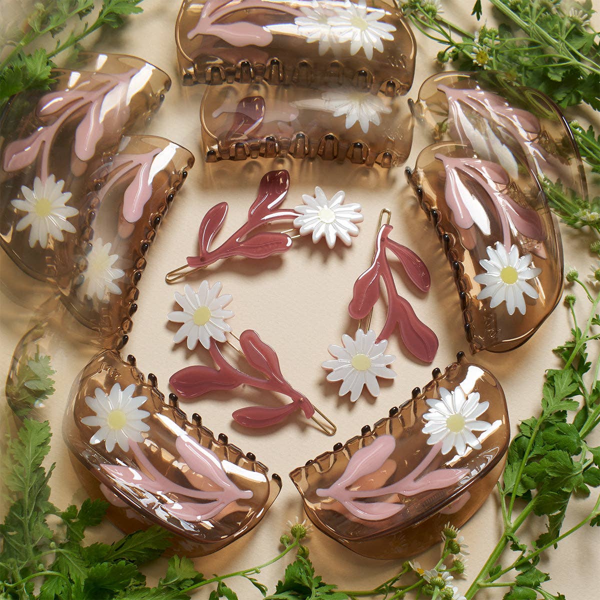 Marguerite Barrette Set - Daisy Flower Acetate Hair Clips