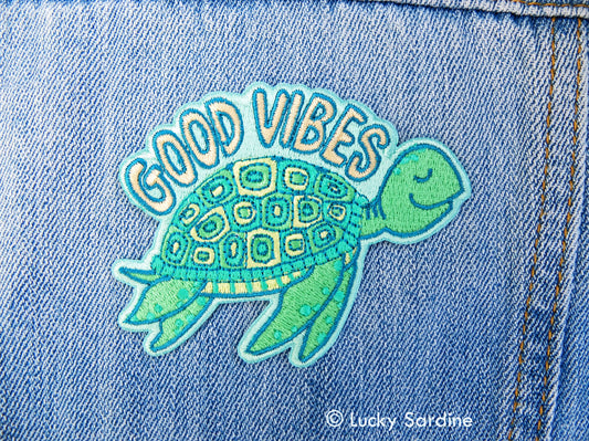 Sea Turtle, Good Vibes Marine Life Embroidered Iron-On Patch