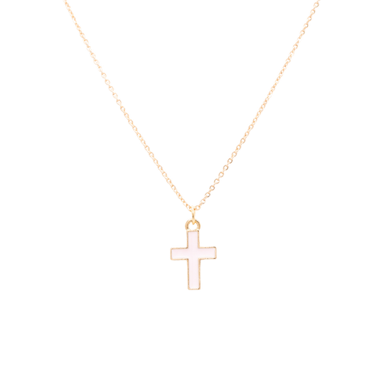 Pink Cross Enamel Charm Religion Necklace Children's Jewelry