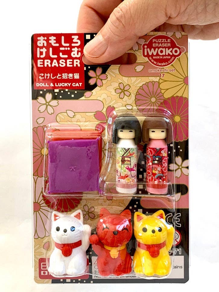 38346 Iwako Japanese Doll and Cat Card