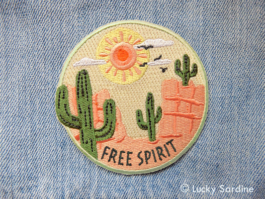 Free Spirit Desert Cactus, Sun Embroidered Iron-On Patch