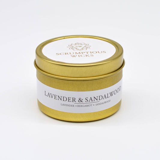 Lavender & Sandalwood 3.5oz soy/coconut wax gold tin candle