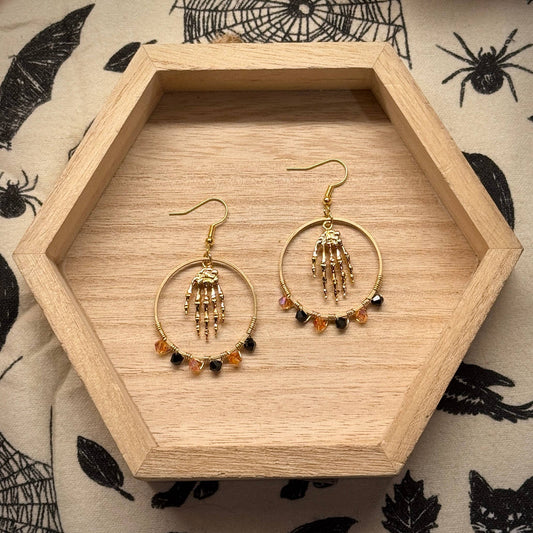 The Hand Skeleton Halloween Wire Wrapped Crystal Earrings