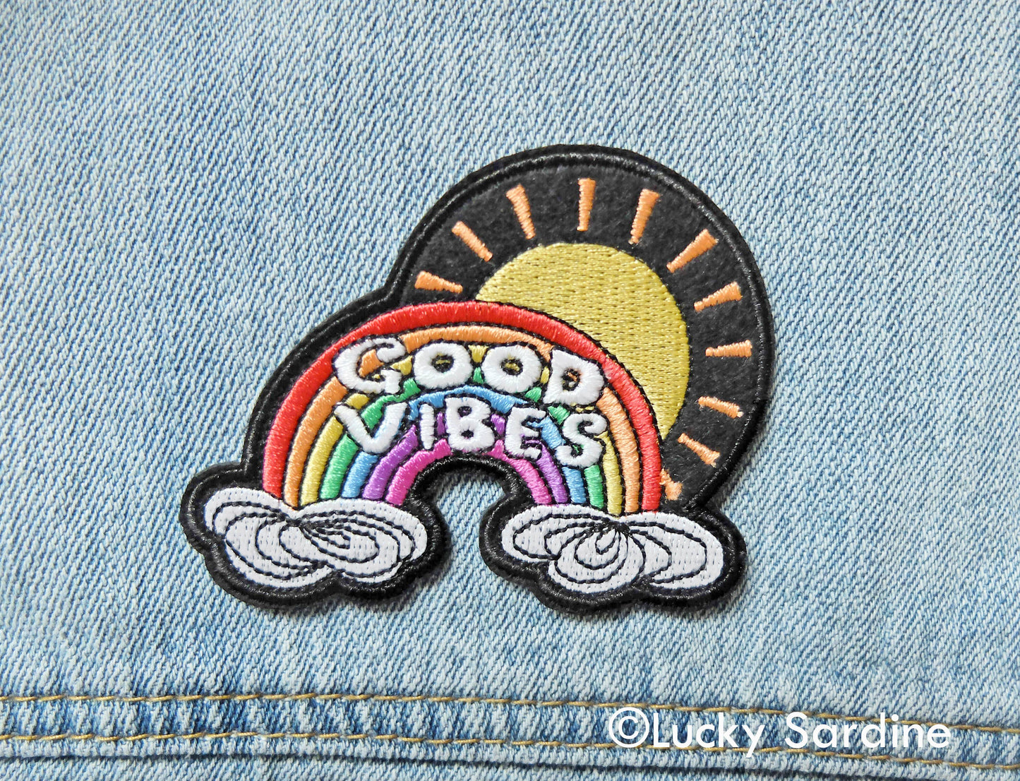 Good Vibes Sunshine, Rainbow Felt Embroidered Iron-On Patch