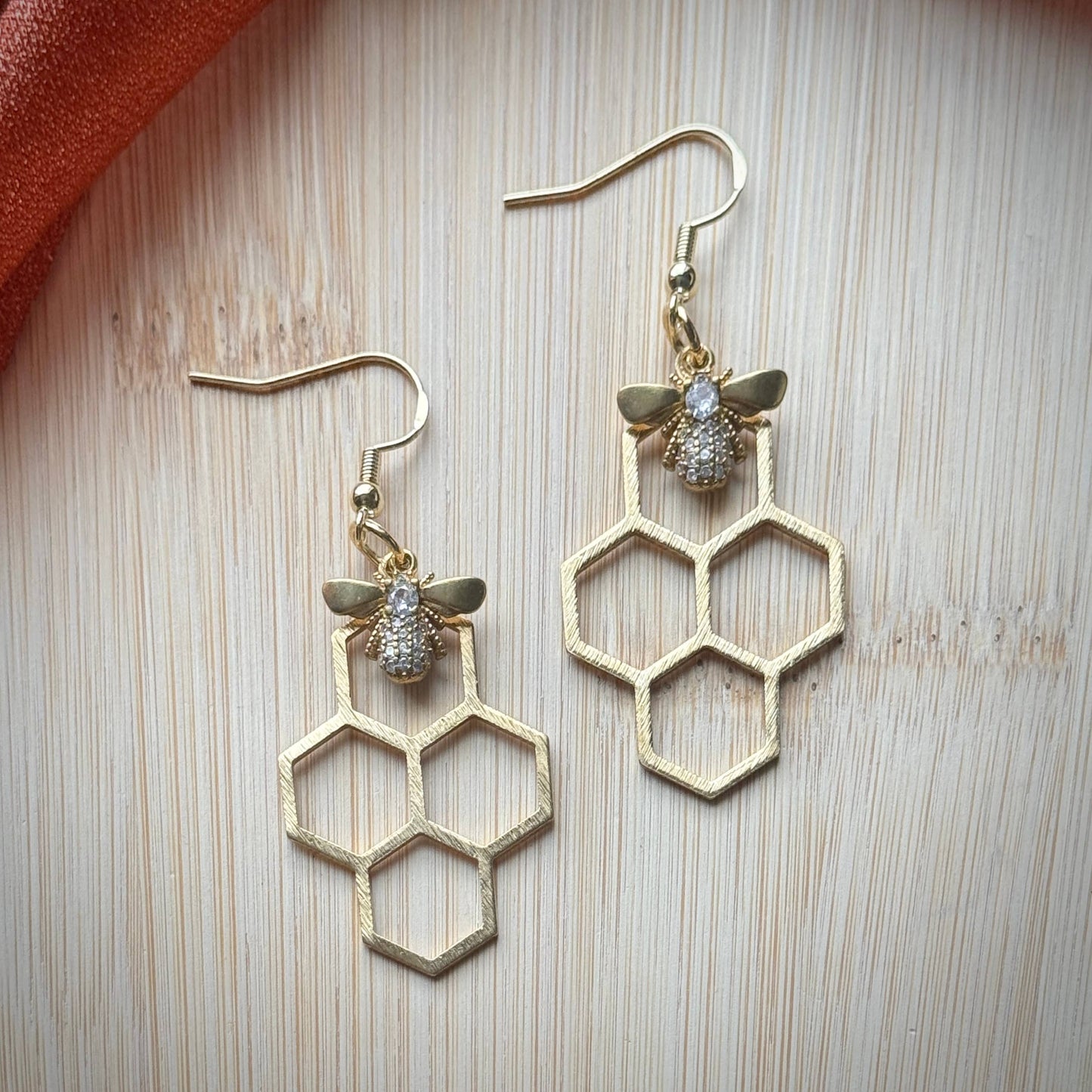 Honeybee Textured Honeycomb Dangle Earrings