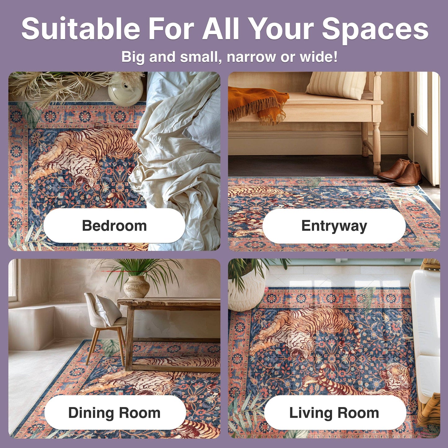 Apollo Botanical Floral Rug for Living Room, Dining Room, Bedroom and Kitchen