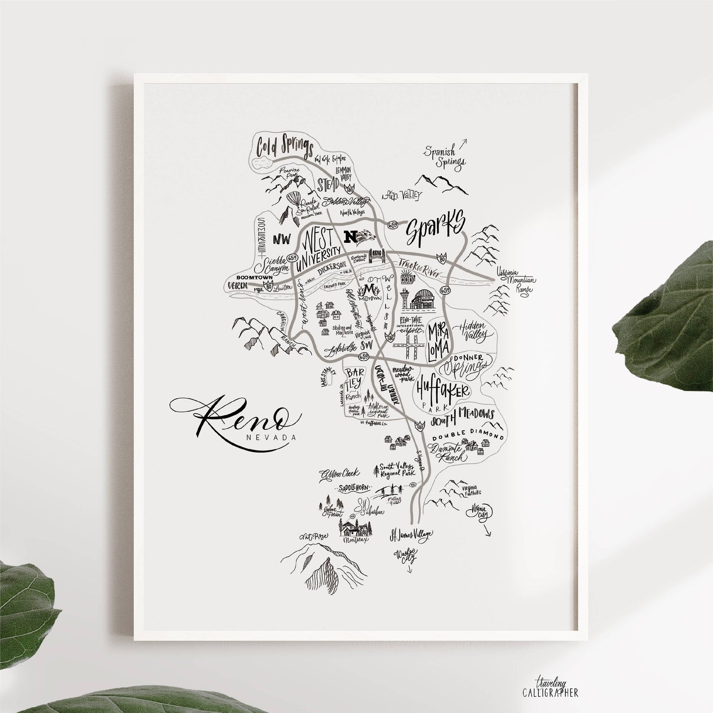 Reno, NV Neighborhood Map Print (3 sizes available)
