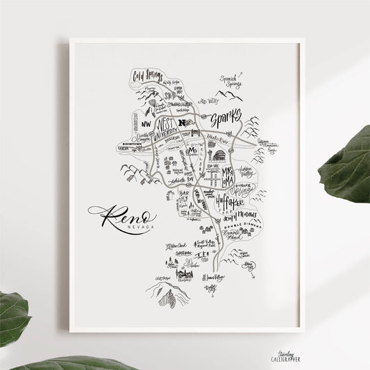 Reno, NV Neighborhood Map Print (3 sizes available)