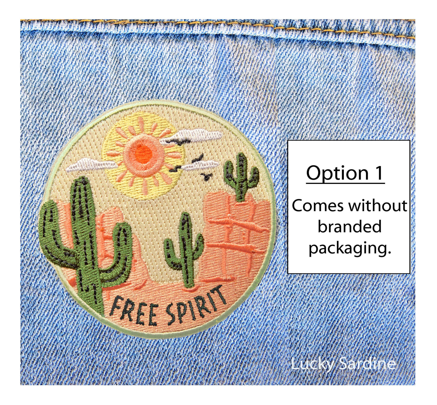 Free Spirit Desert Cactus, Sun Embroidered Iron-On Patch