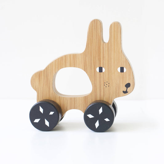 Bunny Push Toy - Wooden Roll Along Toy for Baby & Toddler