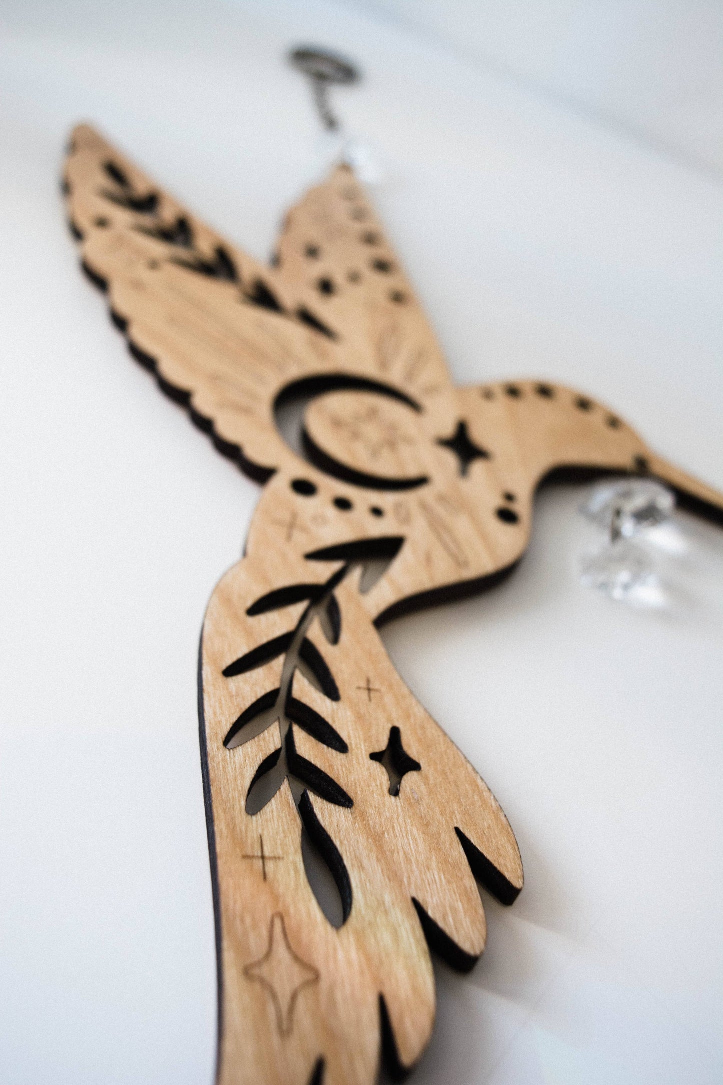 Humming Bird Wooden Hanging Suncatcher w/ Crystal Prisms