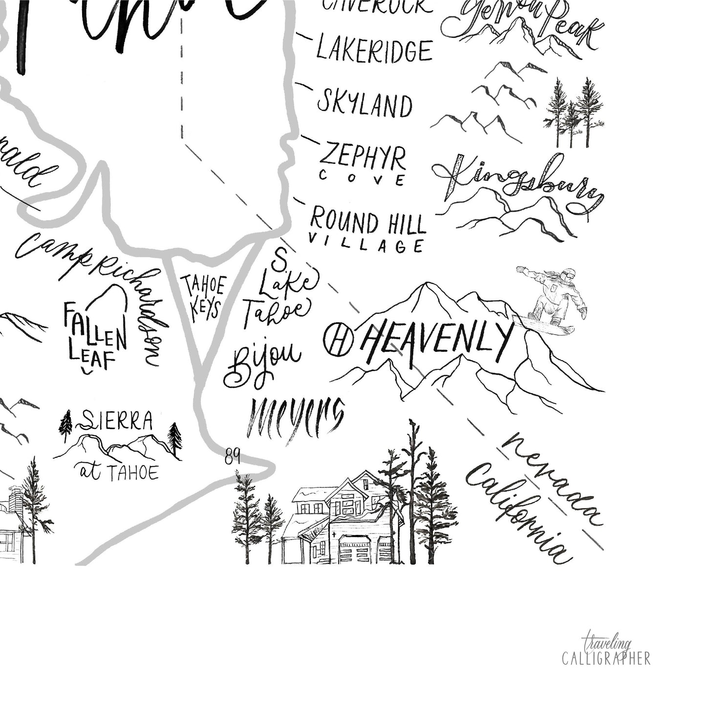 Lake Tahoe Neighborhood Map Print (3 Sizes Available)