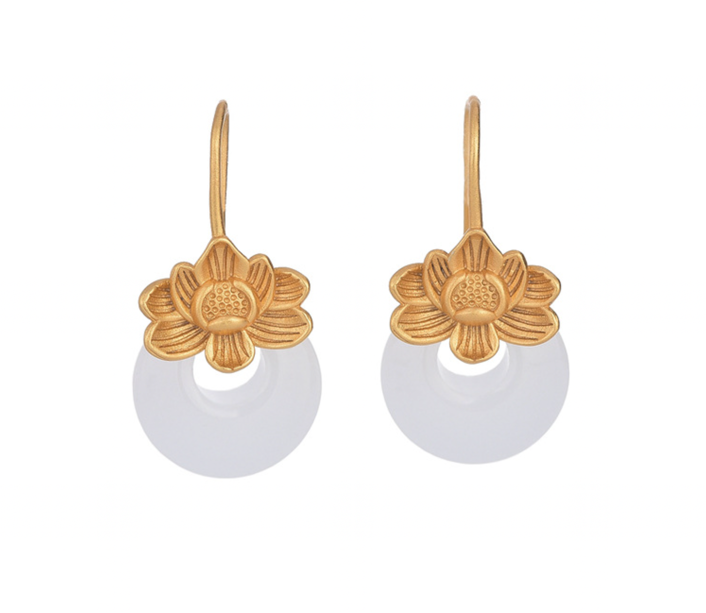 Big Golden Lotus over Jade Stud Earrings