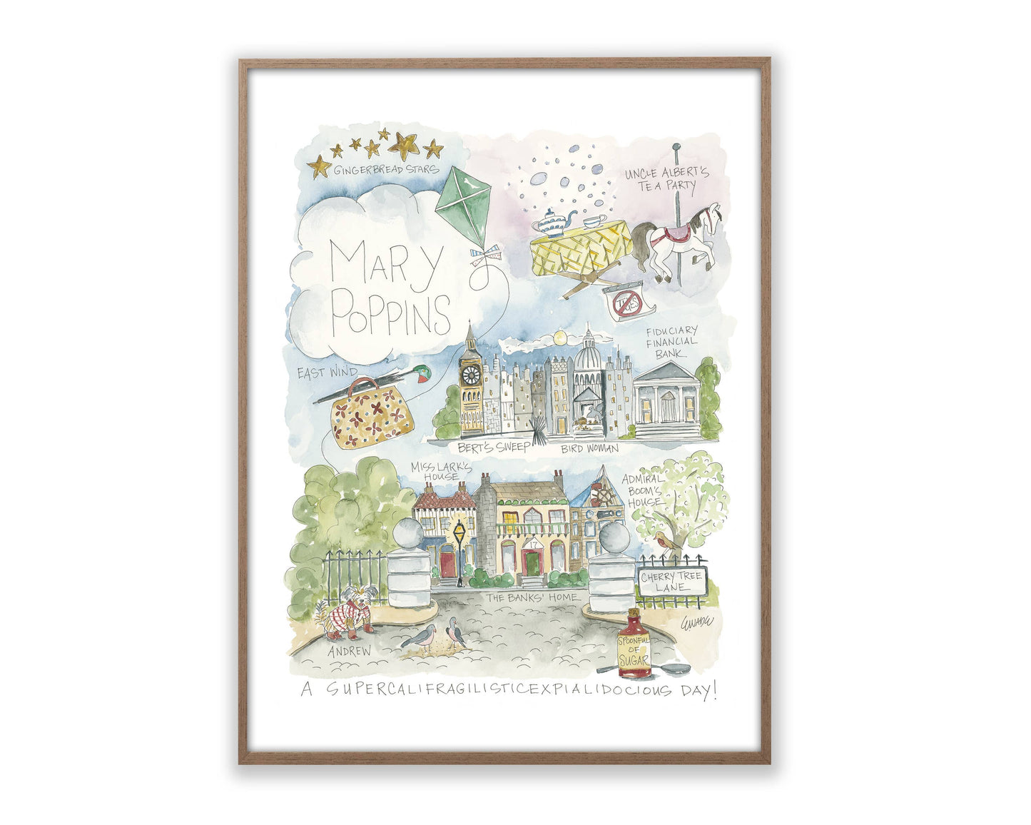 Mary Poppins Watercolor Story Map Print