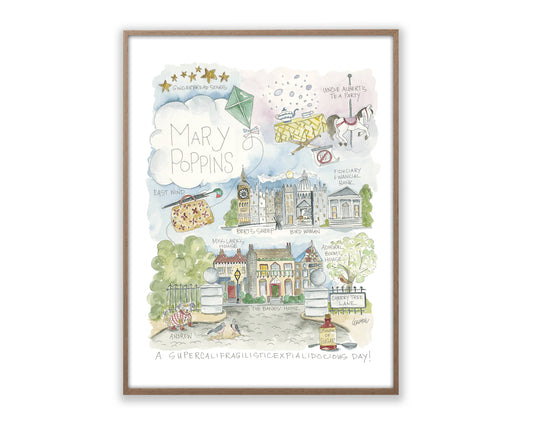Mary Poppins Watercolor Story Map Print