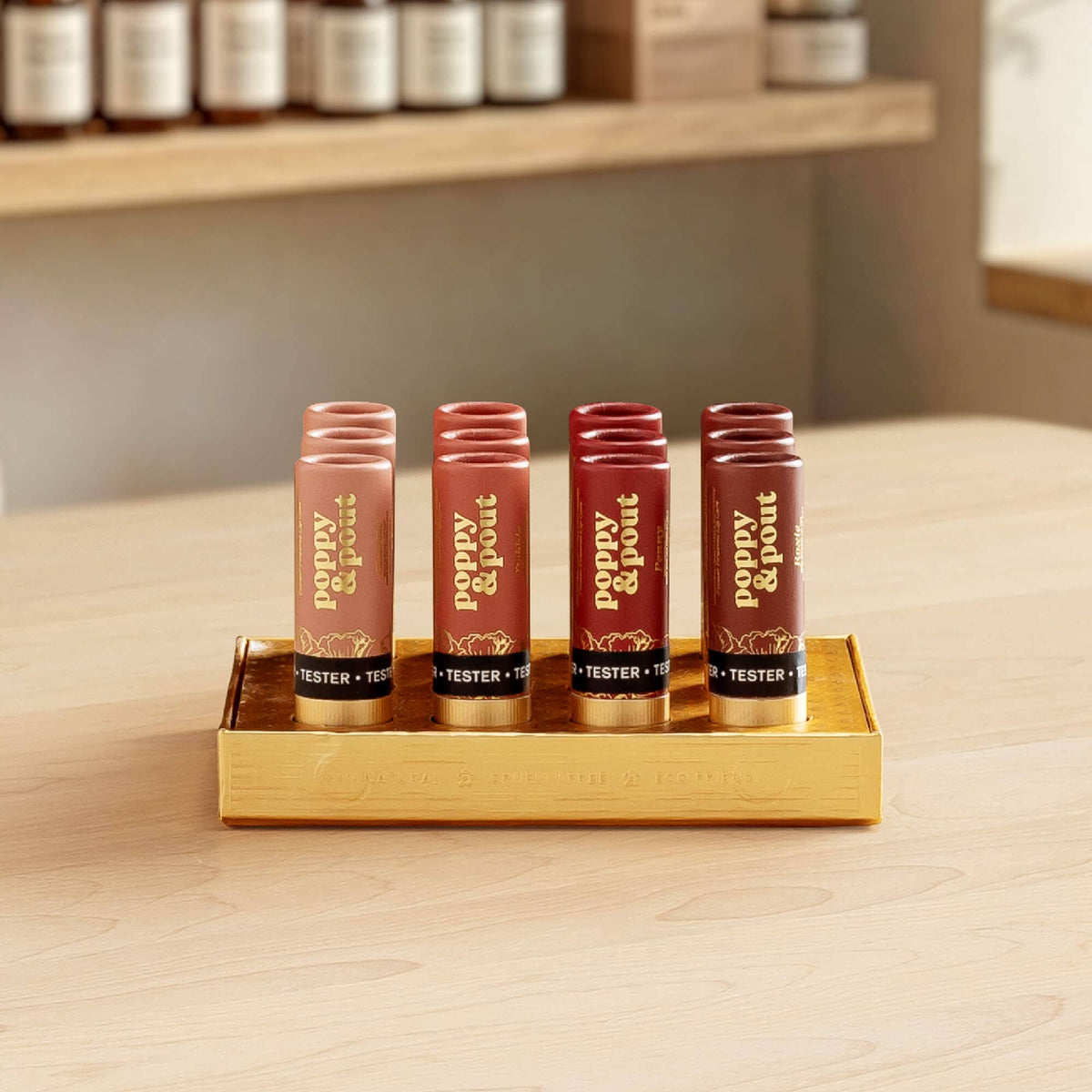 Product Display, 12 Lip Tint Tray, Gold