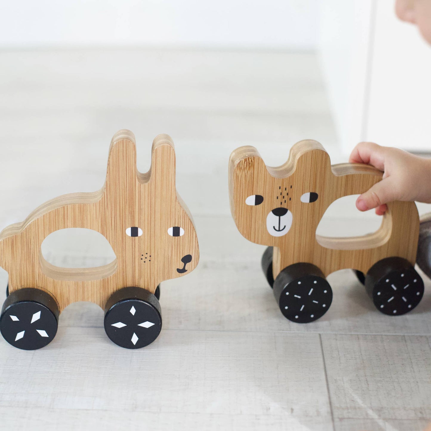 Bear Push Toy - Wooden Roll Along Toy for Baby & Toddler