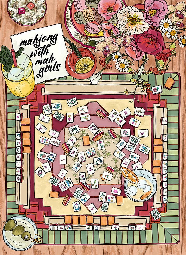 Jigsaw Puzzle w/ Poster - "Mahjong With Mah Girls" - Game