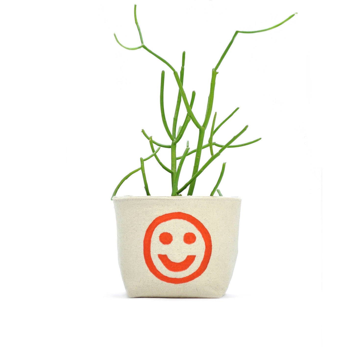 Smiley Face Blockprint Canvas Planter—4"