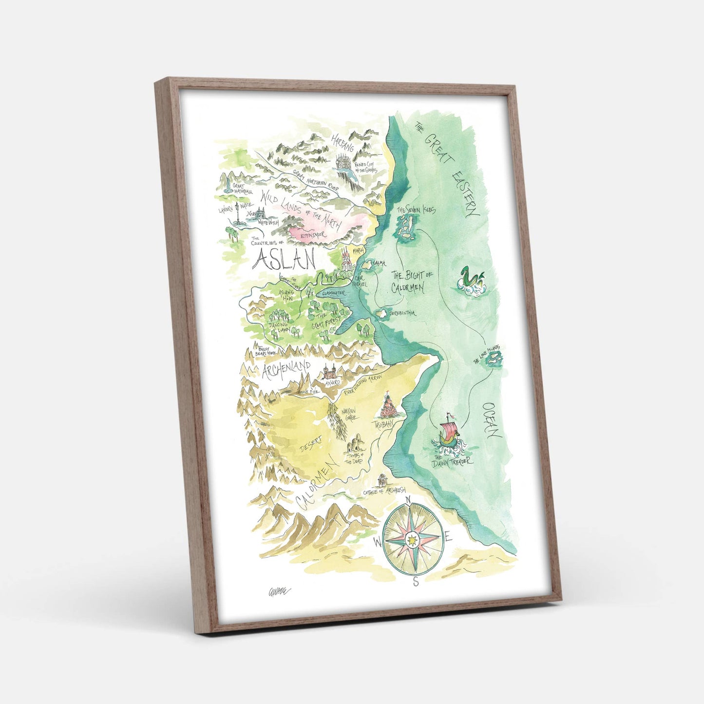 Aslan Watercolor Story Map Art Print