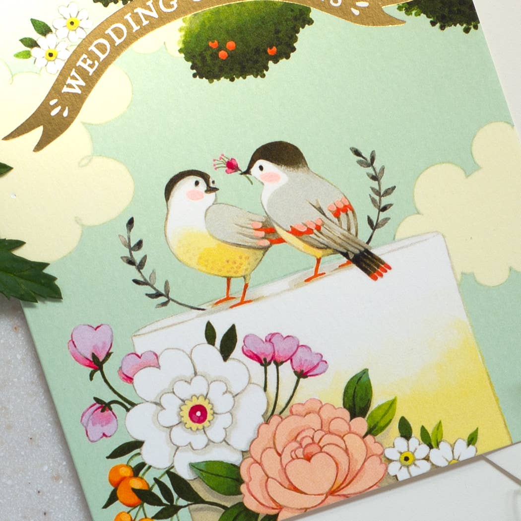 Birds on Cake Wedding Greeting Card