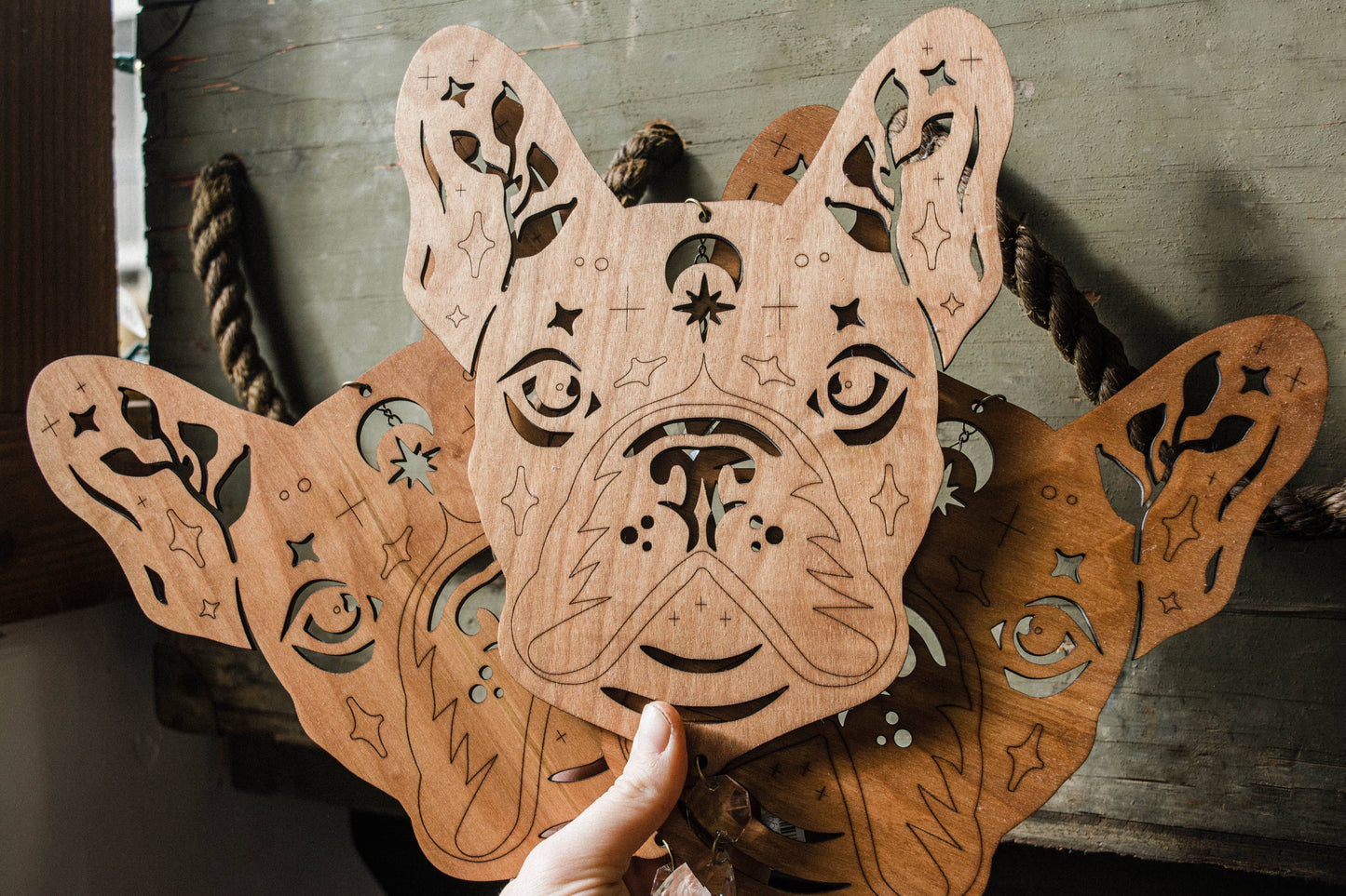 French Bulldog Wooden Wall Hanging Frenchie Suncatcher