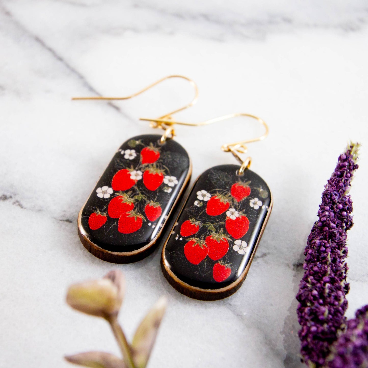 Vintage Strawberry Patch Oblong Earrings