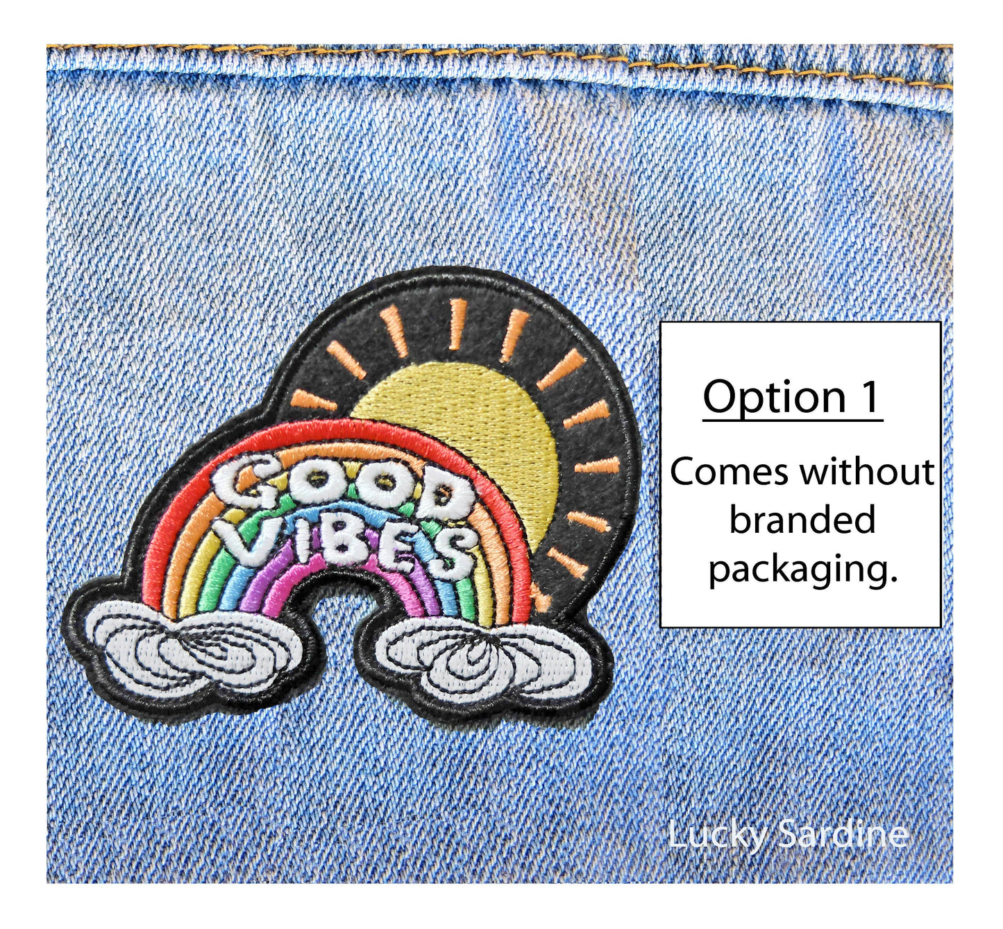 Good Vibes Sunshine, Rainbow Felt Embroidered Iron-On Patch