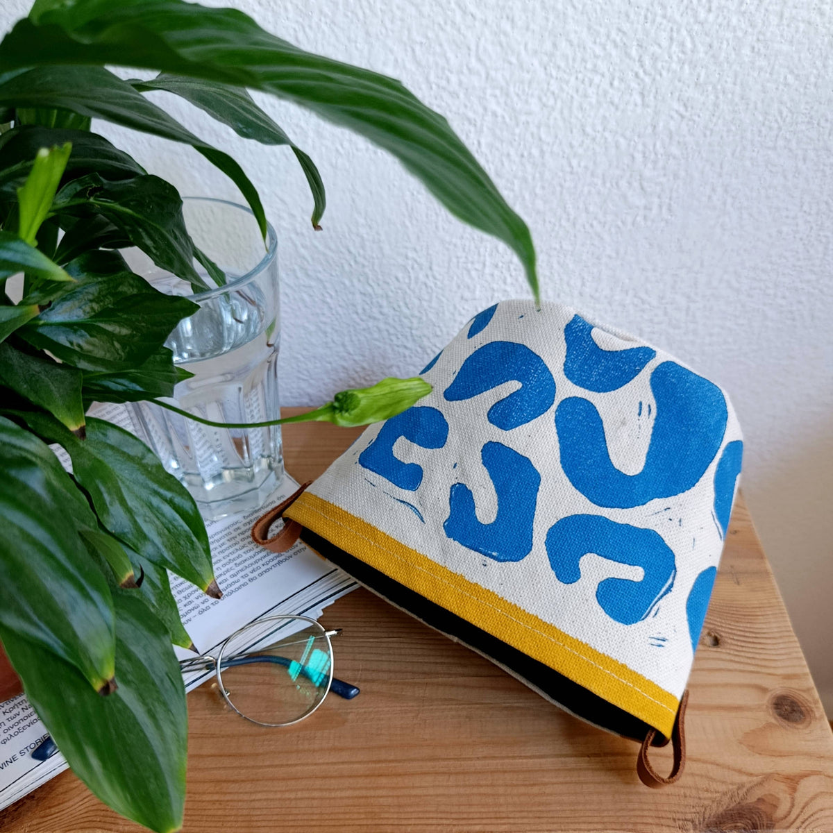 Blue Abstract Plant Pot Cover, Canvas Planter Basket