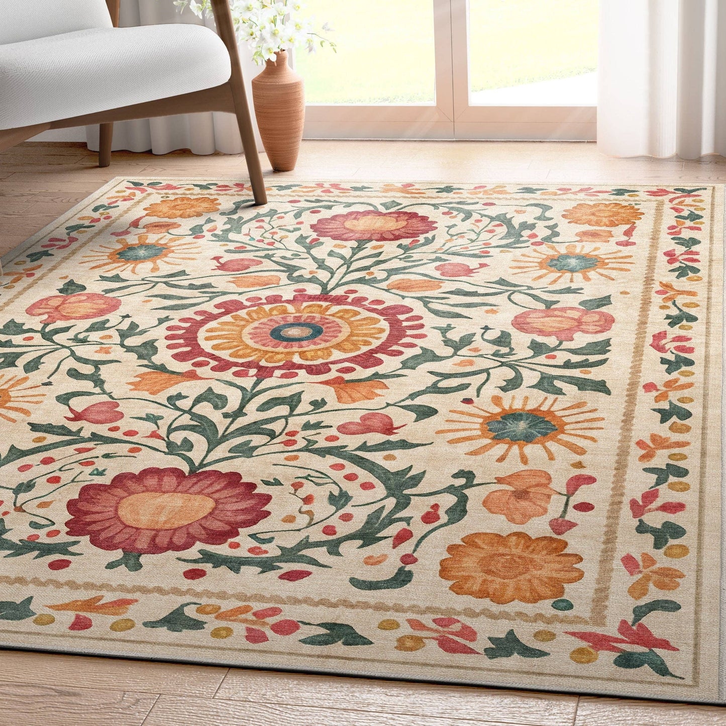 Apollo Botanical Floral Rug for Living Room, Dining Room, Bedroom and Kitchen