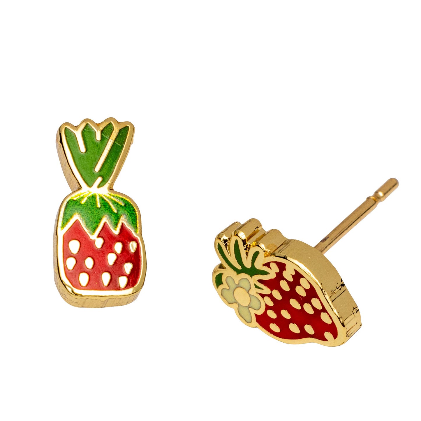 Strawberry Candy Earrings | Vintage Mismatched Gold Studs