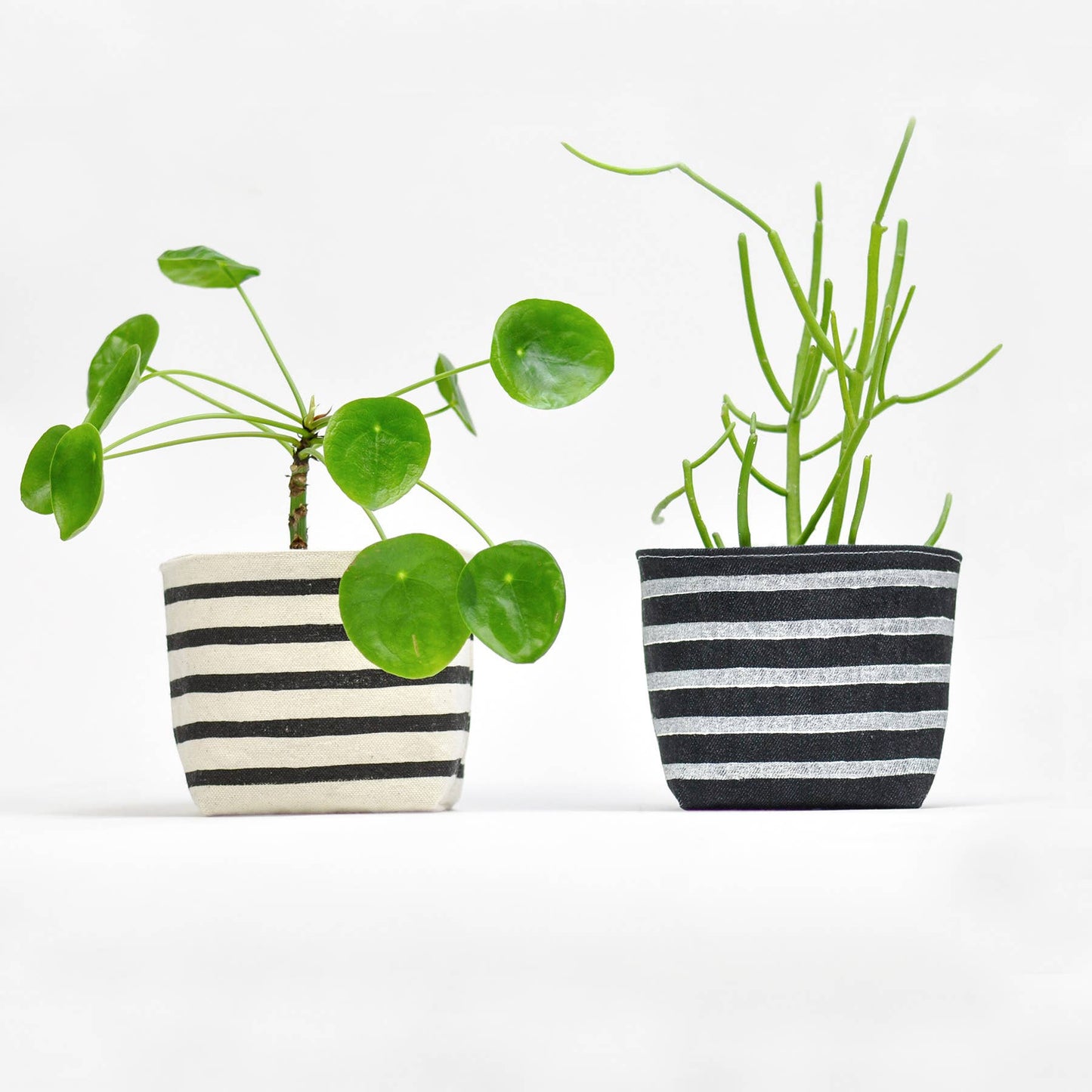 Stripe Blockprint Denim Planter—4"
