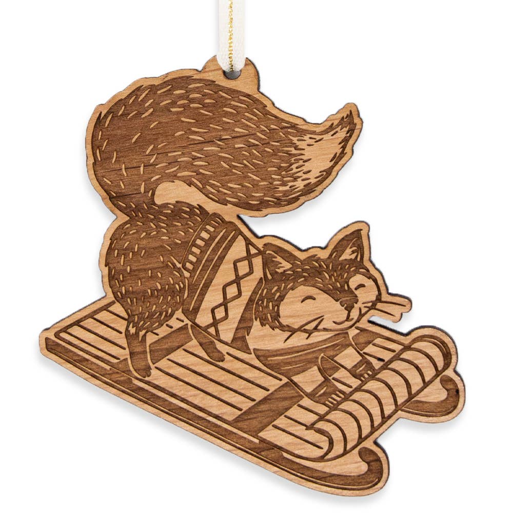 Sledding Fox Wood Ornament
