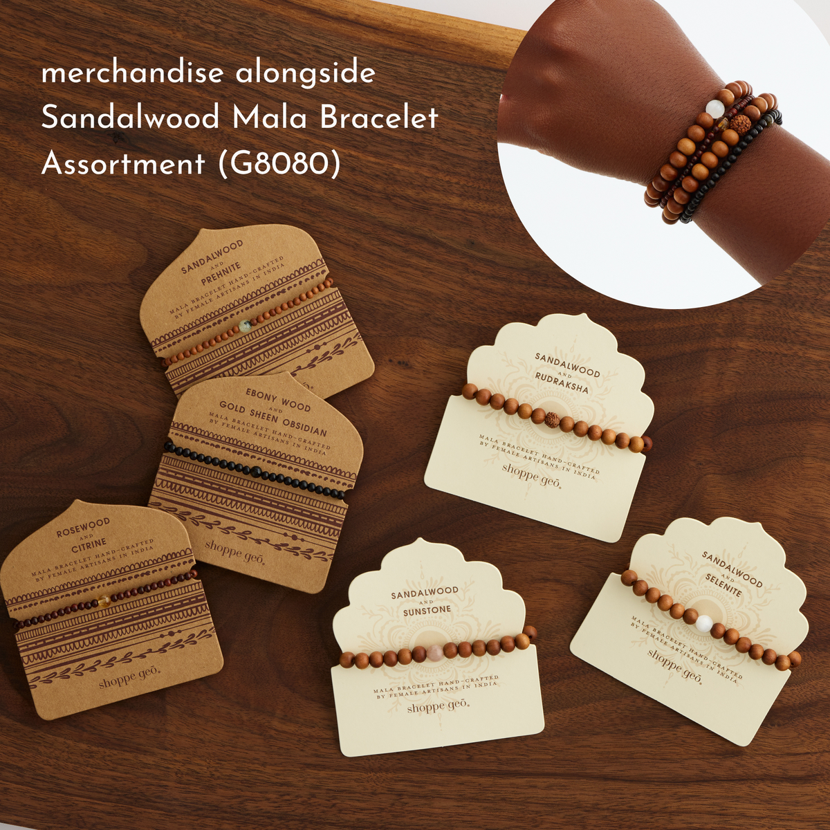 Sacred Wood Mala Meditation Bracelet Asst (4mm)