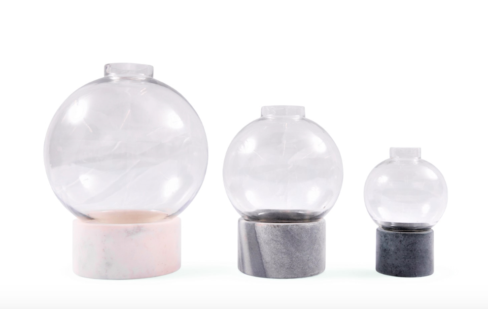 Round Glass Dome Vase on Marble Bases - Assorted Set of 3 Sizes