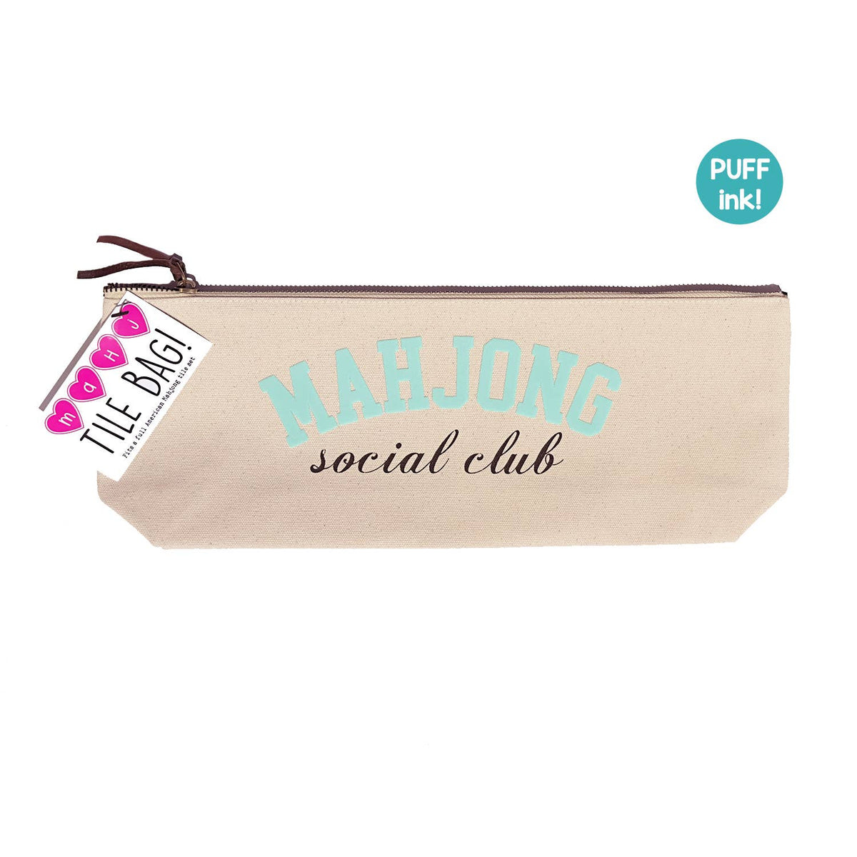 Mahjong Tile Pouch - Puff Print - "Mahj Social Club" - Long