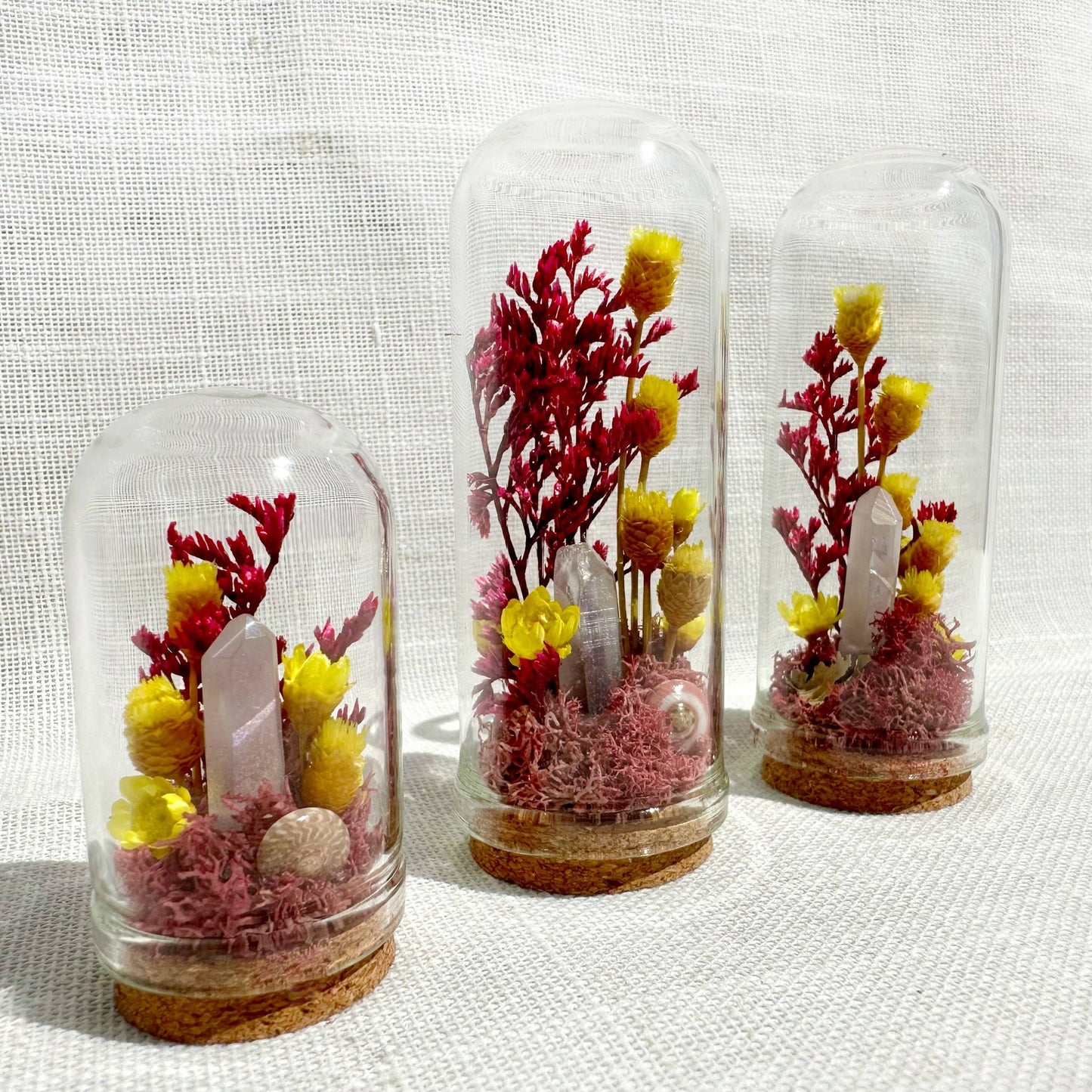 Pink Crystal Fairy Garden Mini Glass Cloche Terrarium
