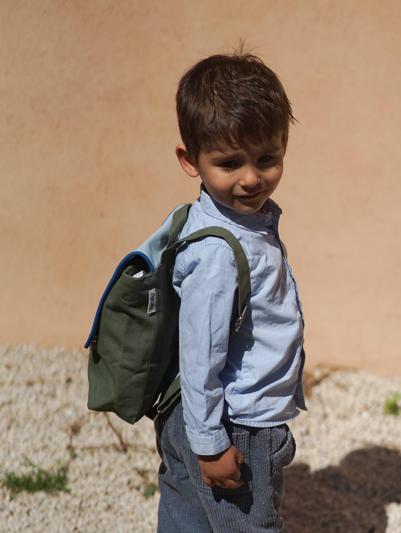 SKY BLUE/OLIVE GREEN RECTANGLE CHILDREN'S BACKPACK
