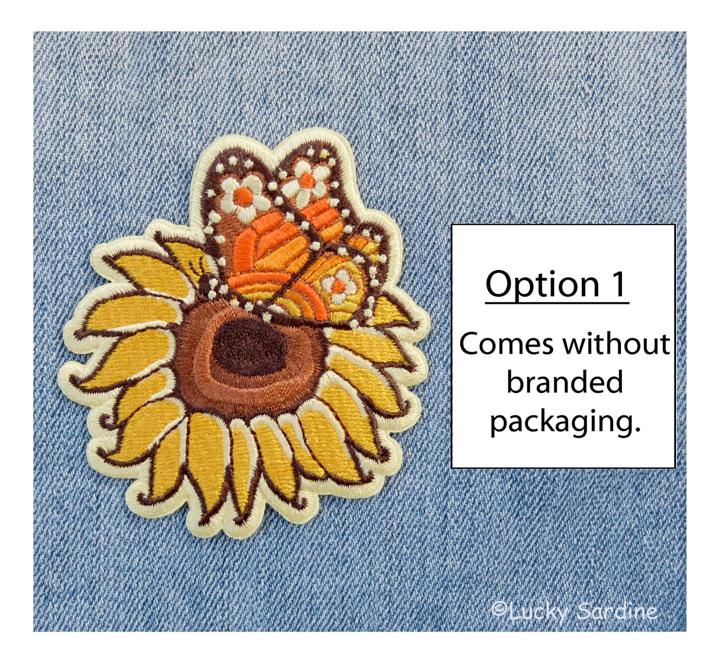 Sunflower & Monarch Butterfly, Retro Hippie Iron-On Patch