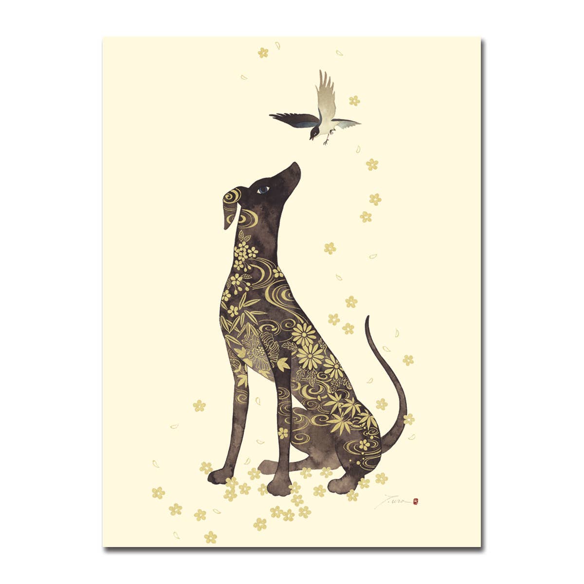 Dog with Bird Foil Blank Card