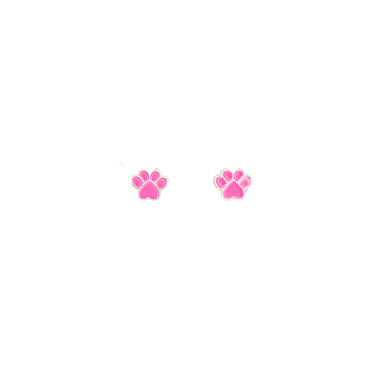 Pink Paw Print Animal Enamel Post Stud Earring Children's