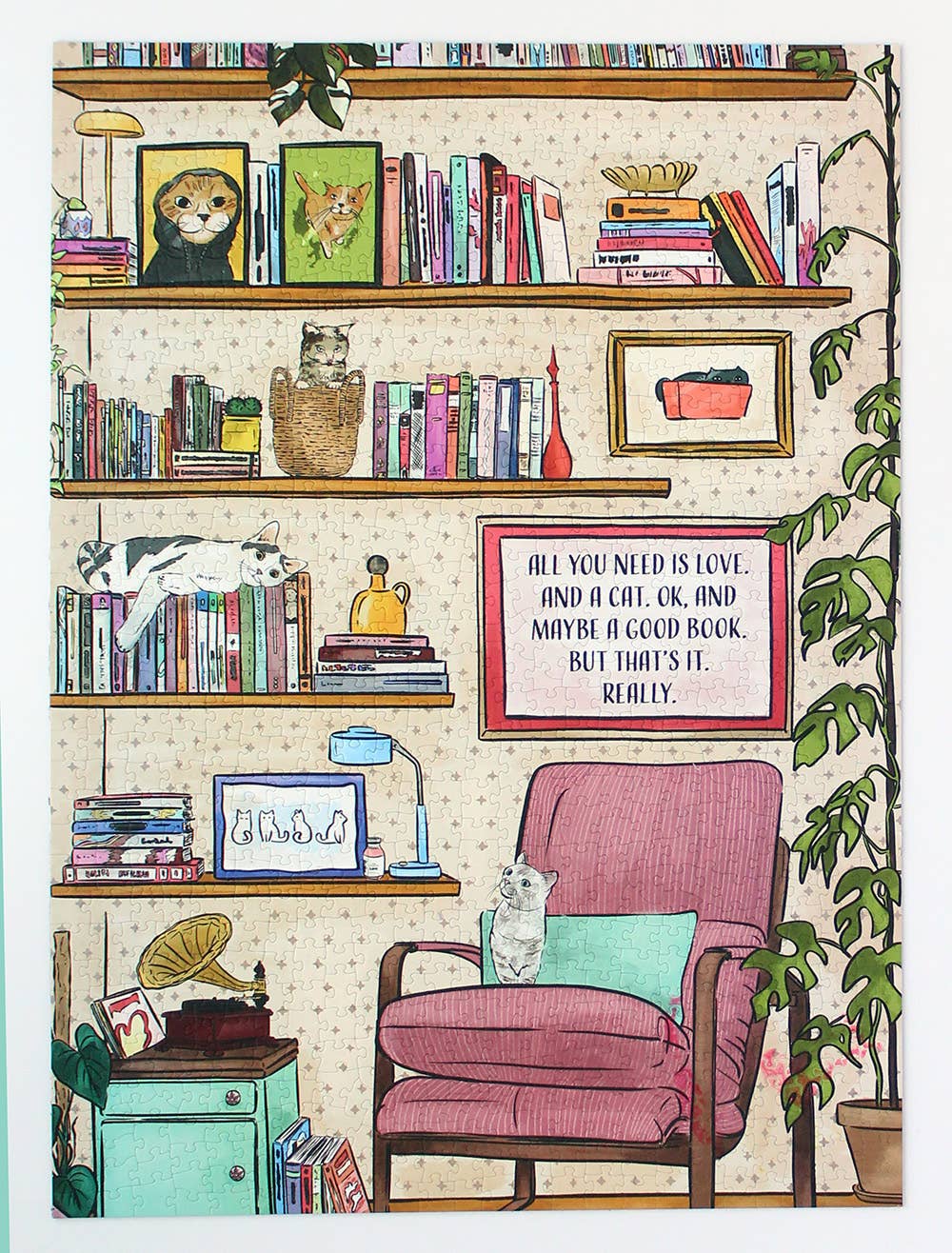 Jigsaw Puzzle w/ Poster - "All You Need…Love…Cat…Good Book"