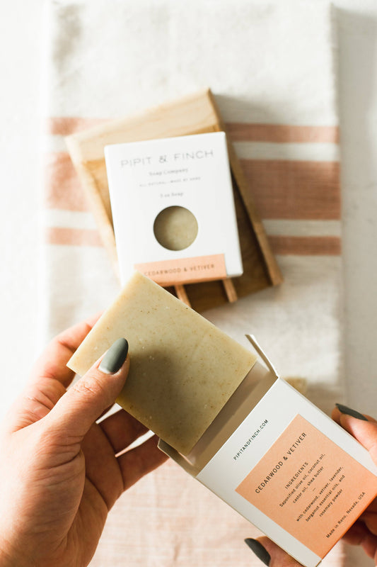 Cedarwood + Vetiver Olive Oil Soap with Rosemary Powder