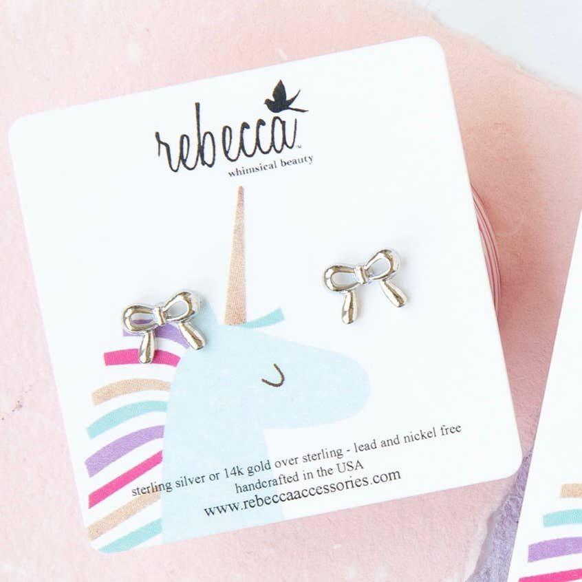 Bow Silver Post Earring Children’s Jewelry Ribbon Shape