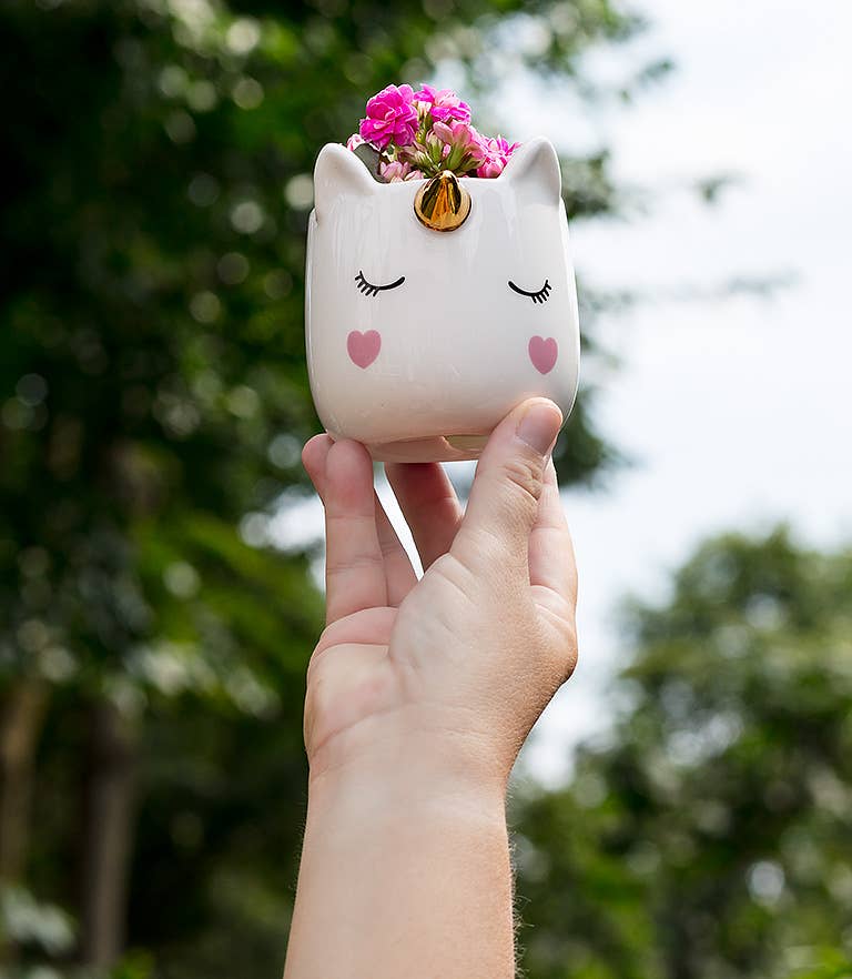 Sm Sleeping Unicorn Planter-3.5"H