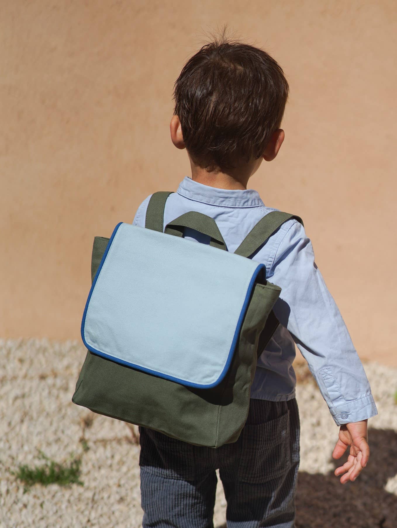 SKY BLUE/OLIVE GREEN RECTANGLE CHILDREN'S BACKPACK