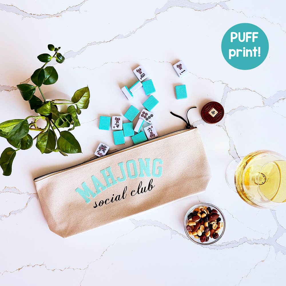 Mahjong Tile Pouch - Puff Print - "Mahj Social Club" - Long