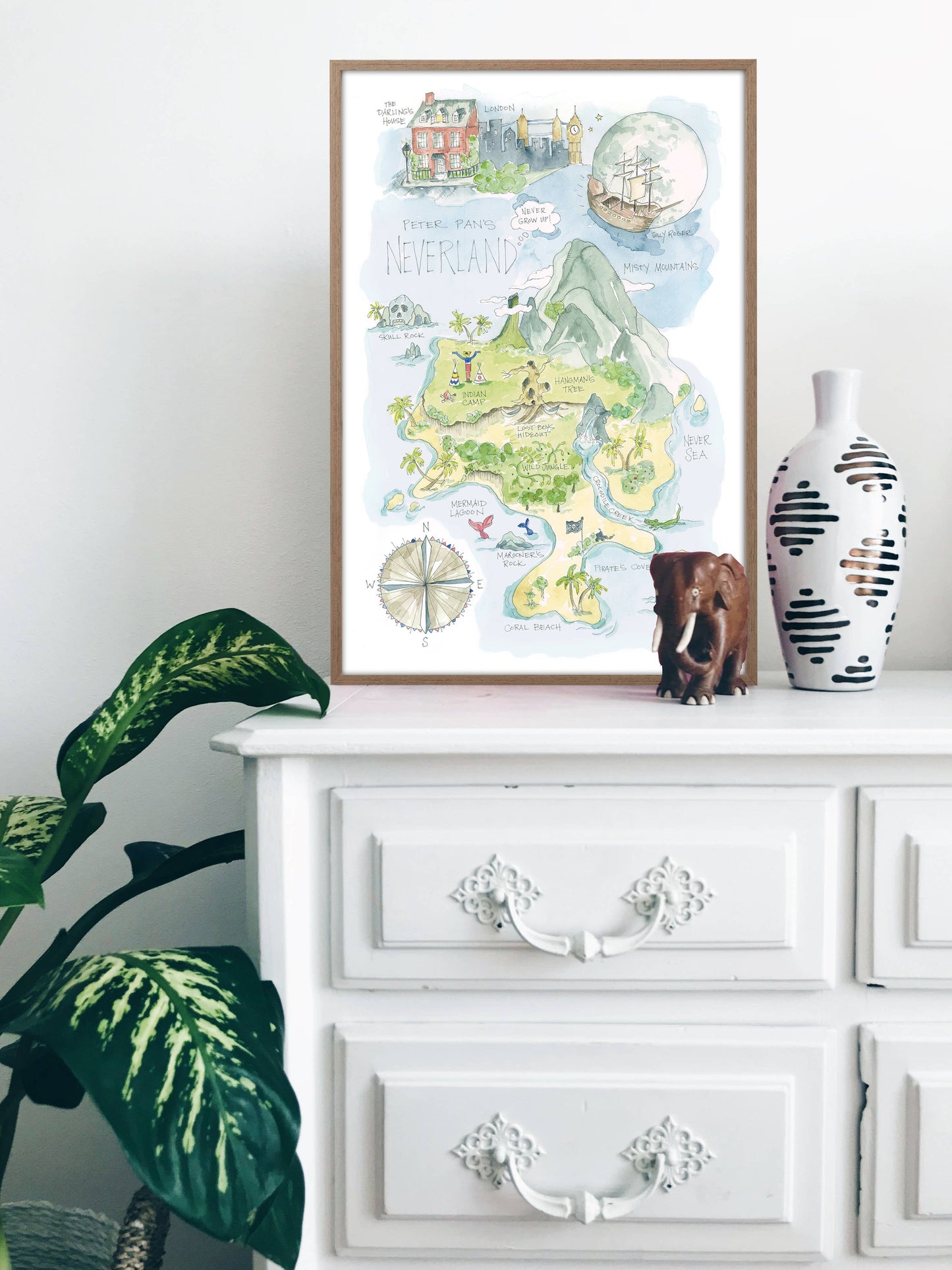 Peter Pan's Neverland Watercolor Story Map Print