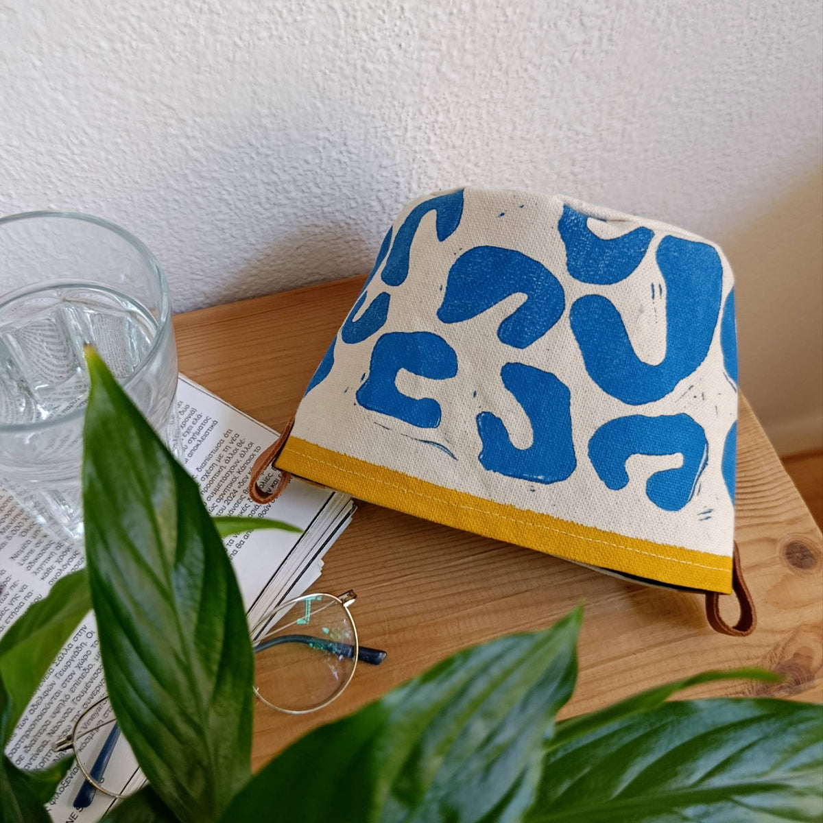 Blue Abstract Plant Pot Cover, Canvas Planter Basket