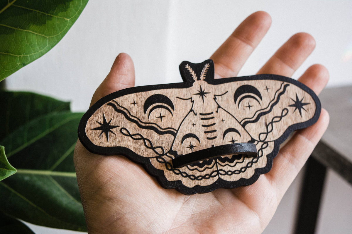 Lunar Moth Airplant Holder Wooden Magnet